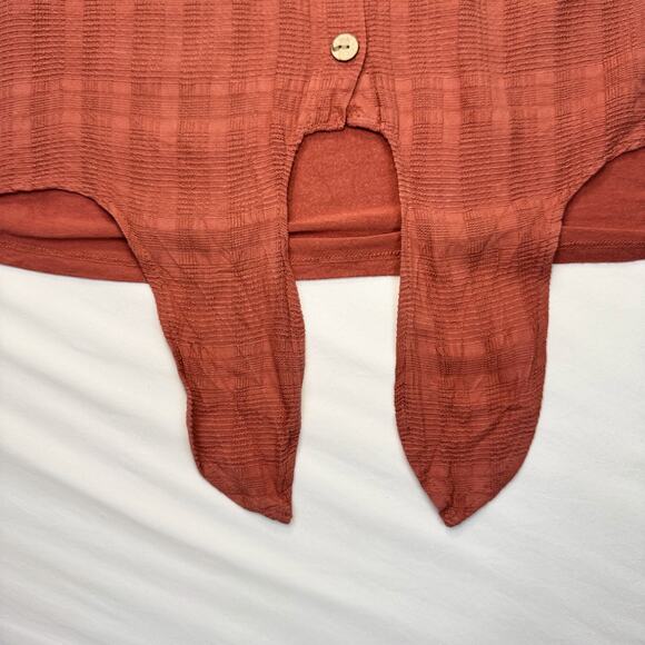 Naif Font-Tie Blouse Brick Red Terracotta Women’s Large Boho Peasant Utility - Picture 10 of 14